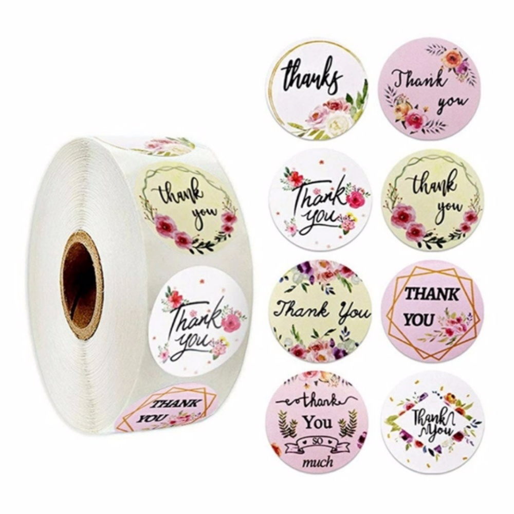 500 pieces 1" floral 8 designs thank you stickers